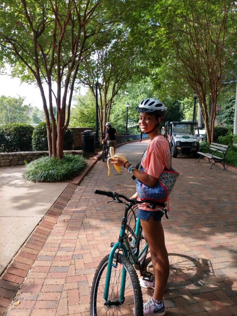 Claire on a bike